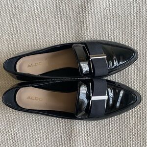 Women’s Aldo Colette Shiny Patent Black Loafers Grosgrain Accent Strap Sz 11